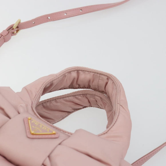 PRADA Ribbon Hand Bag Nylon 2way Pink Gold Tone Auth 191720SM