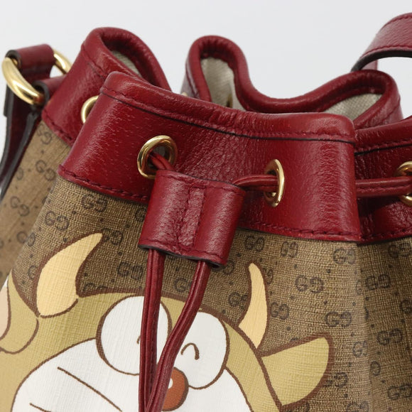 GUCCI Micro GG Doraemon Shoulder Bag PVC Beige Gold Tone 655597 Auth 191721SM