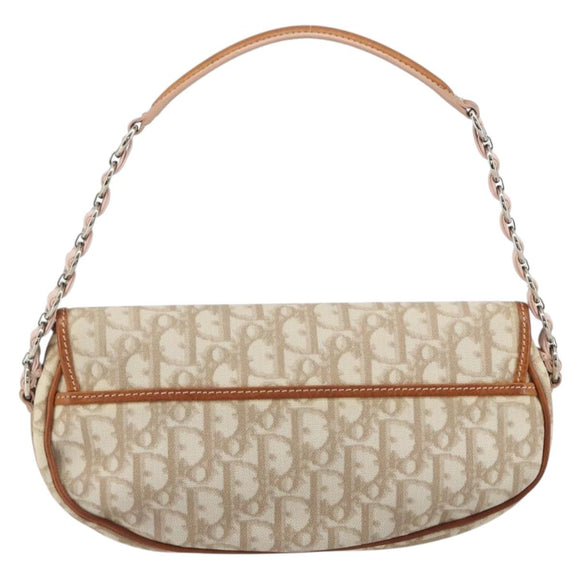 Christian Dior Trotter Romantic Chain Shoulder Bag Beige Silver Auth 191723A