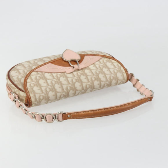 Christian Dior Trotter Romantic Chain Shoulder Bag Beige Silver Auth 191723A