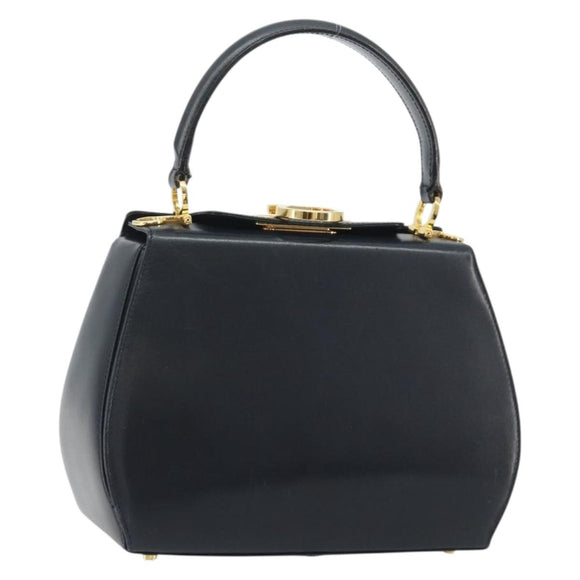 Salvatore Ferragamo Gancini Hand Bag Leather Navy Gold Tone Auth 191733A