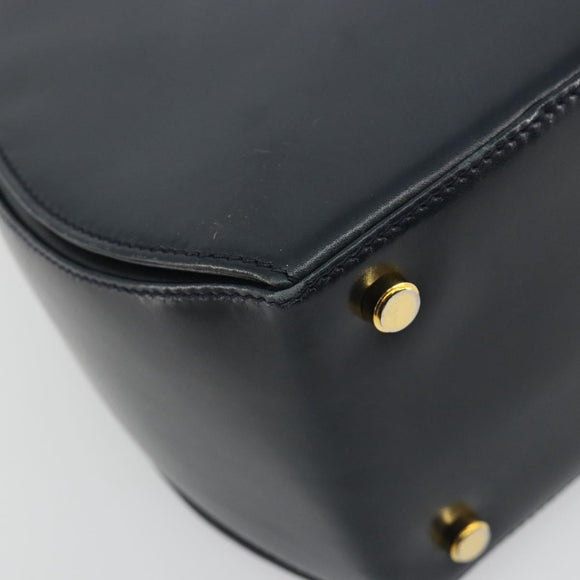 Salvatore Ferragamo Gancini Hand Bag Leather Navy Gold Tone Auth 191733A