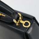 Salvatore Ferragamo Gancini Hand Bag Leather Navy Gold Tone Auth 191733A-14