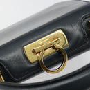 Salvatore Ferragamo Gancini Hand Bag Leather Navy Gold Tone Auth 191733A-15