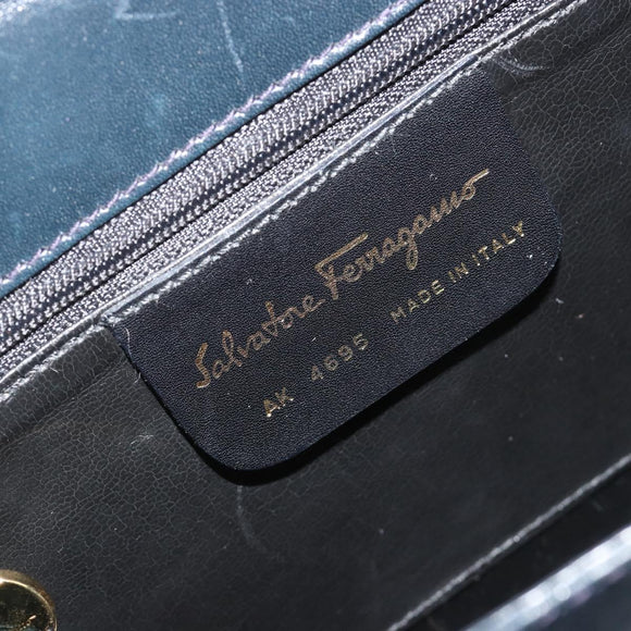 Salvatore Ferragamo Gancini Hand Bag Leather Navy Gold Tone Auth 191733A
