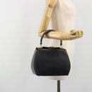 Salvatore Ferragamo Gancini Hand Bag Leather Navy Gold Tone Auth 191733A-23