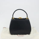 Salvatore Ferragamo Gancini Hand Bag Leather Navy Gold Tone Auth 191733A-24