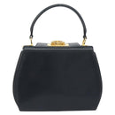 Salvatore Ferragamo Gancini Hand Bag Leather Navy Gold Tone Auth 191733A-3