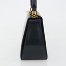 Salvatore Ferragamo Gancini Hand Bag Leather Navy Gold Tone Auth 191733A-4