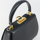 Salvatore Ferragamo Gancini Hand Bag Leather Navy Gold Tone Auth 191733A-6