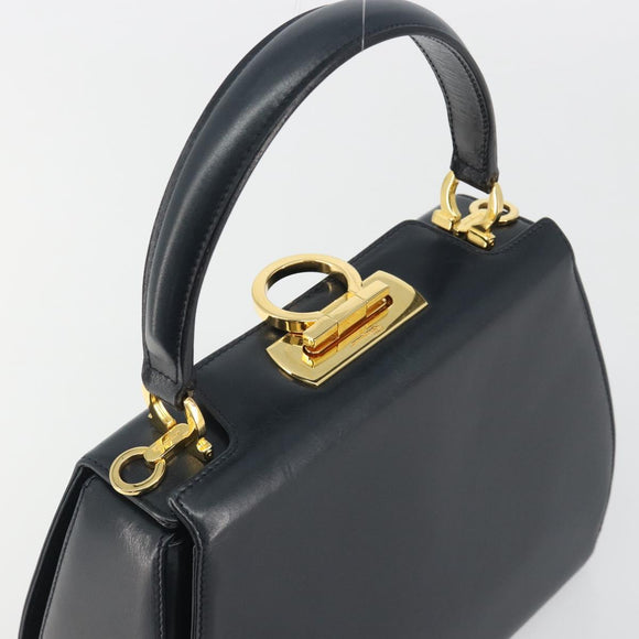 Salvatore Ferragamo Gancini Hand Bag Leather Navy Gold Tone Auth 191733A