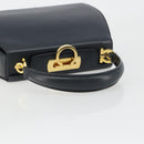 Salvatore Ferragamo Gancini Hand Bag Leather Navy Gold Tone Auth 191733A-7