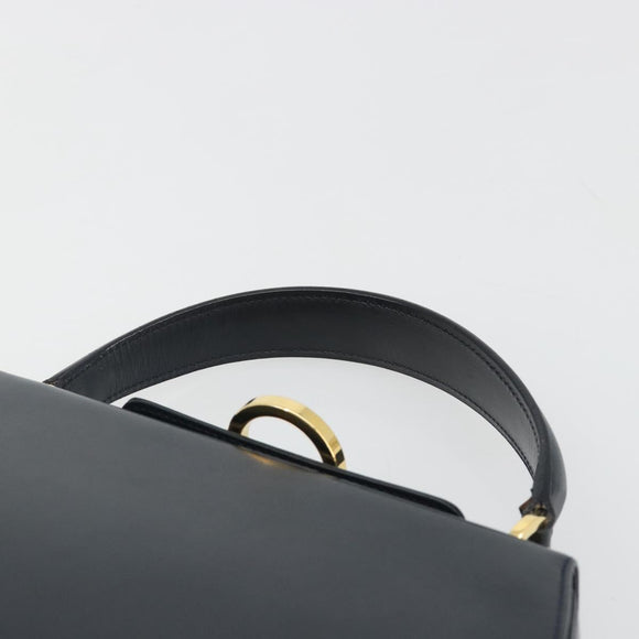 Salvatore Ferragamo Gancini Hand Bag Leather Navy Gold Tone Auth 191733A
