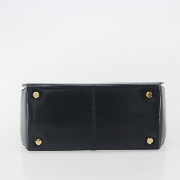 Salvatore Ferragamo Gancini Hand Bag Leather Navy Gold Tone Auth 191733A