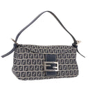 FENDI Zucchino Canvas Mamma Baguette Shoulder Bag Navy Silver Auth 191734V-1