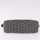 FENDI Zucchino Canvas Mamma Baguette Shoulder Bag Navy Silver Auth 191734V-10