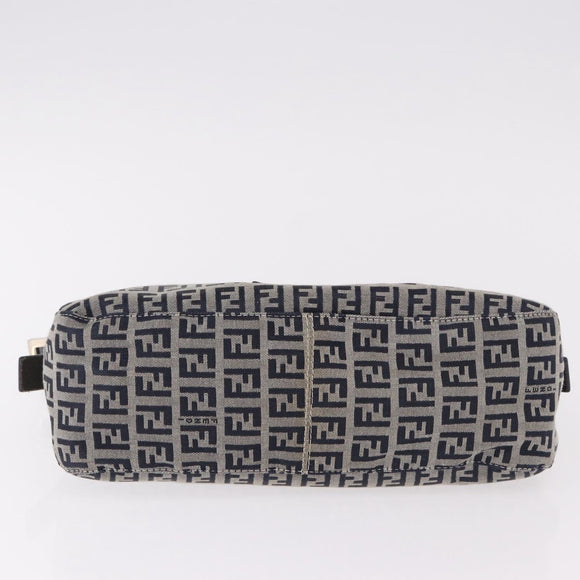 FENDI Zucchino Canvas Mamma Baguette Shoulder Bag Navy Silver Auth 191734V