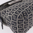FENDI Zucchino Canvas Mamma Baguette Shoulder Bag Navy Silver Auth 191734V-11