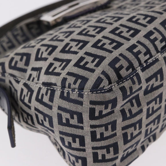 FENDI Zucchino Canvas Mamma Baguette Shoulder Bag Navy Silver Auth 191734V