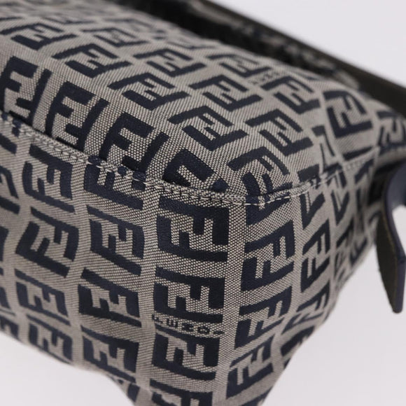 FENDI Zucchino Canvas Mamma Baguette Shoulder Bag Navy Silver Auth 191734V