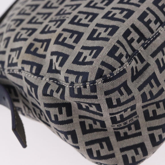 FENDI Zucchino Canvas Mamma Baguette Shoulder Bag Navy Silver Auth 191734V