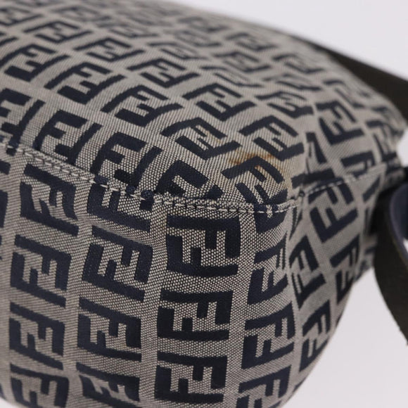 FENDI Zucchino Canvas Mamma Baguette Shoulder Bag Navy Silver Auth 191734V