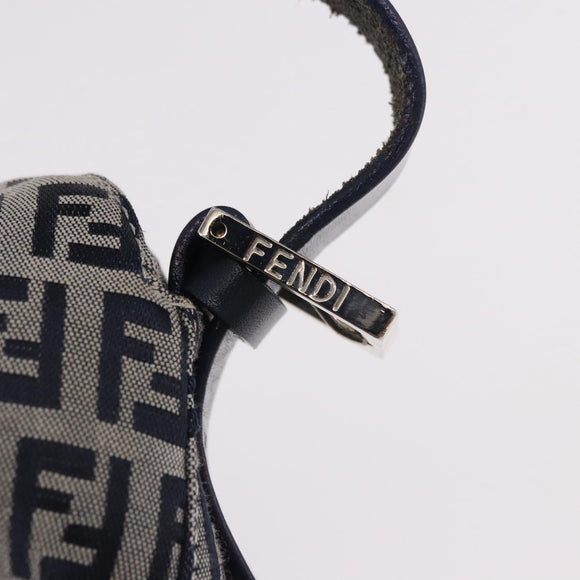 FENDI Zucchino Canvas Mamma Baguette Shoulder Bag Navy Silver Auth 191734V