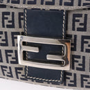 FENDI Zucchino Canvas Mamma Baguette Shoulder Bag Navy Silver Auth 191734V-16