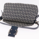 FENDI Zucchino Canvas Mamma Baguette Shoulder Bag Navy Silver Auth 191734V-18
