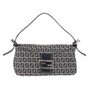 FENDI Zucchino Canvas Mamma Baguette Shoulder Bag Navy Silver Auth 191734V-2