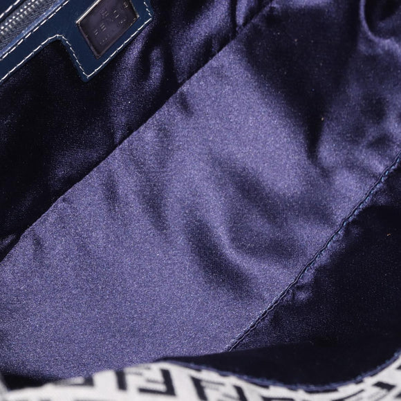 FENDI Zucchino Canvas Mamma Baguette Shoulder Bag Navy Silver Auth 191734V