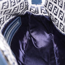 FENDI Zucchino Canvas Mamma Baguette Shoulder Bag Navy Silver Auth 191734V-21