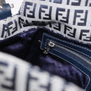FENDI Zucchino Canvas Mamma Baguette Shoulder Bag Navy Silver Auth 191734V-23