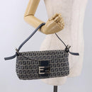 FENDI Zucchino Canvas Mamma Baguette Shoulder Bag Navy Silver Auth 191734V-26