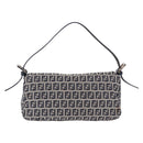 FENDI Zucchino Canvas Mamma Baguette Shoulder Bag Navy Silver Auth 191734V-3