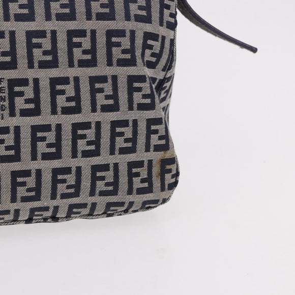 FENDI Zucchino Canvas Mamma Baguette Shoulder Bag Navy Silver Auth 191734V
