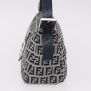 FENDI Zucchino Canvas Mamma Baguette Shoulder Bag Navy Silver Auth 191734V-5