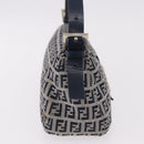 FENDI Zucchino Canvas Mamma Baguette Shoulder Bag Navy Silver Auth 191734V-6
