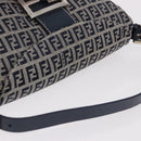 FENDI Zucchino Canvas Mamma Baguette Shoulder Bag Navy Silver Auth 191734V-7
