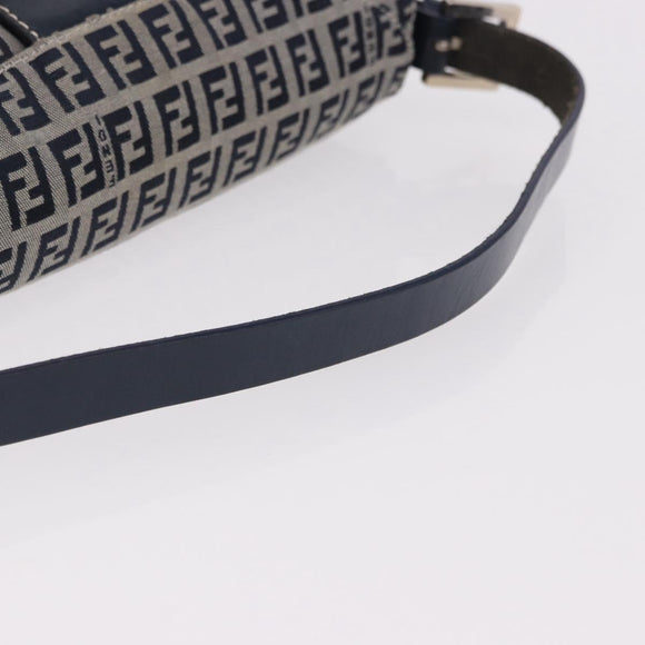 FENDI Zucchino Canvas Mamma Baguette Shoulder Bag Navy Silver Auth 191734V