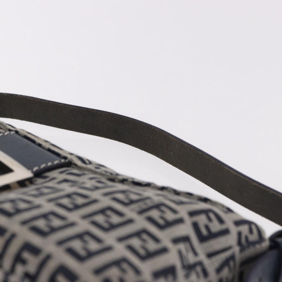 FENDI Zucchino Canvas Mamma Baguette Shoulder Bag Navy Silver Auth 191734V