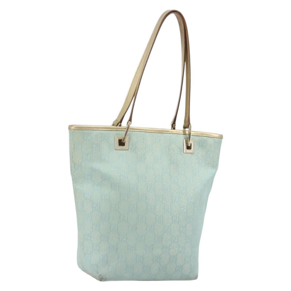 GUCCI GG Canvas Tote Bag Light Blue Gold Tone 002.1099 Auth 191736
