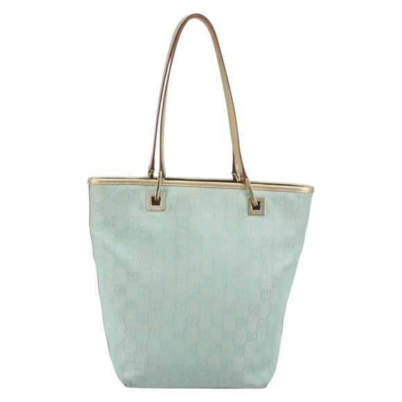GUCCI GG Canvas Tote Bag Light Blue Gold Tone 002.1099 Auth 191736