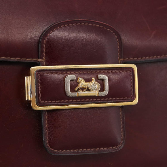 CELINE Horse Carriage Shoulder Bag Leather Bordeaux Gold Tone Auth 191737