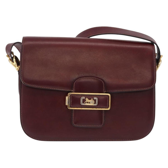 CELINE Horse Carriage Shoulder Bag Leather Bordeaux Gold Tone Auth 191737