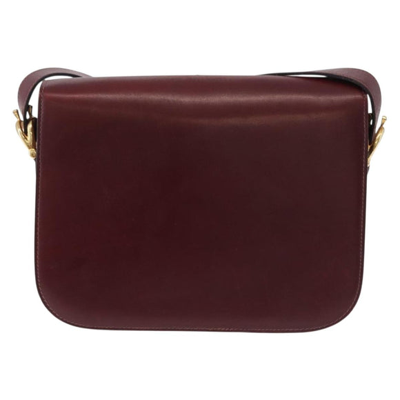 CELINE Horse Carriage Shoulder Bag Leather Bordeaux Gold Tone Auth 191737