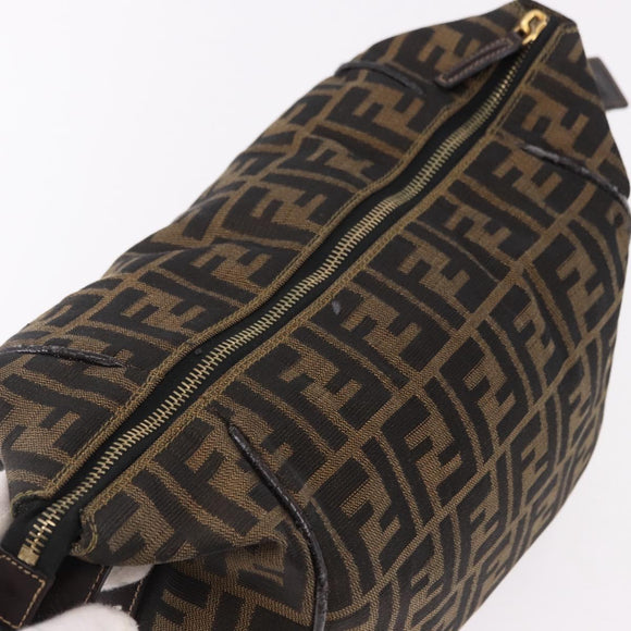 FENDI Zucca Canvas Vanity Hand Bag Brown Gold Auth 191739