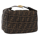 FENDI Zucca Canvas Vanity Hand Bag Brown Gold Auth 191739-1