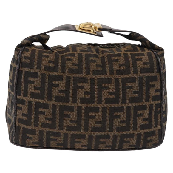 FENDI Zucca Canvas Vanity Hand Bag Brown Gold Auth 191739