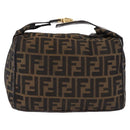FENDI Zucca Canvas Vanity Hand Bag Brown Gold Auth 191739-2